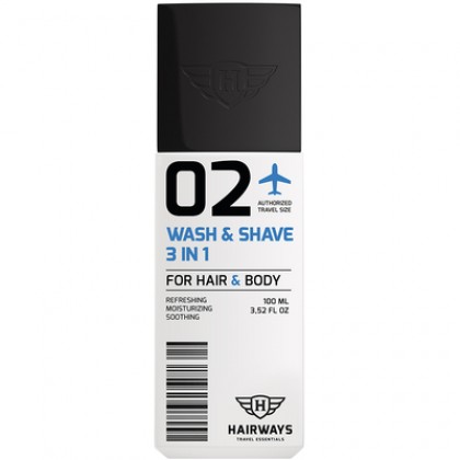 Hairways - 02 Wash & Shave 3 in 1 - shampoo, suihkusaippua ja parranajogeeli  100 ml