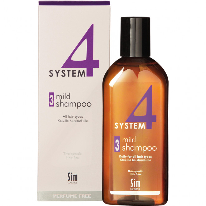 Sim System 4, Mild Shampoo 3 - mieto erikoisshampoo hiuspohjan hoitoon kaikille hiustyypeille  215 ml